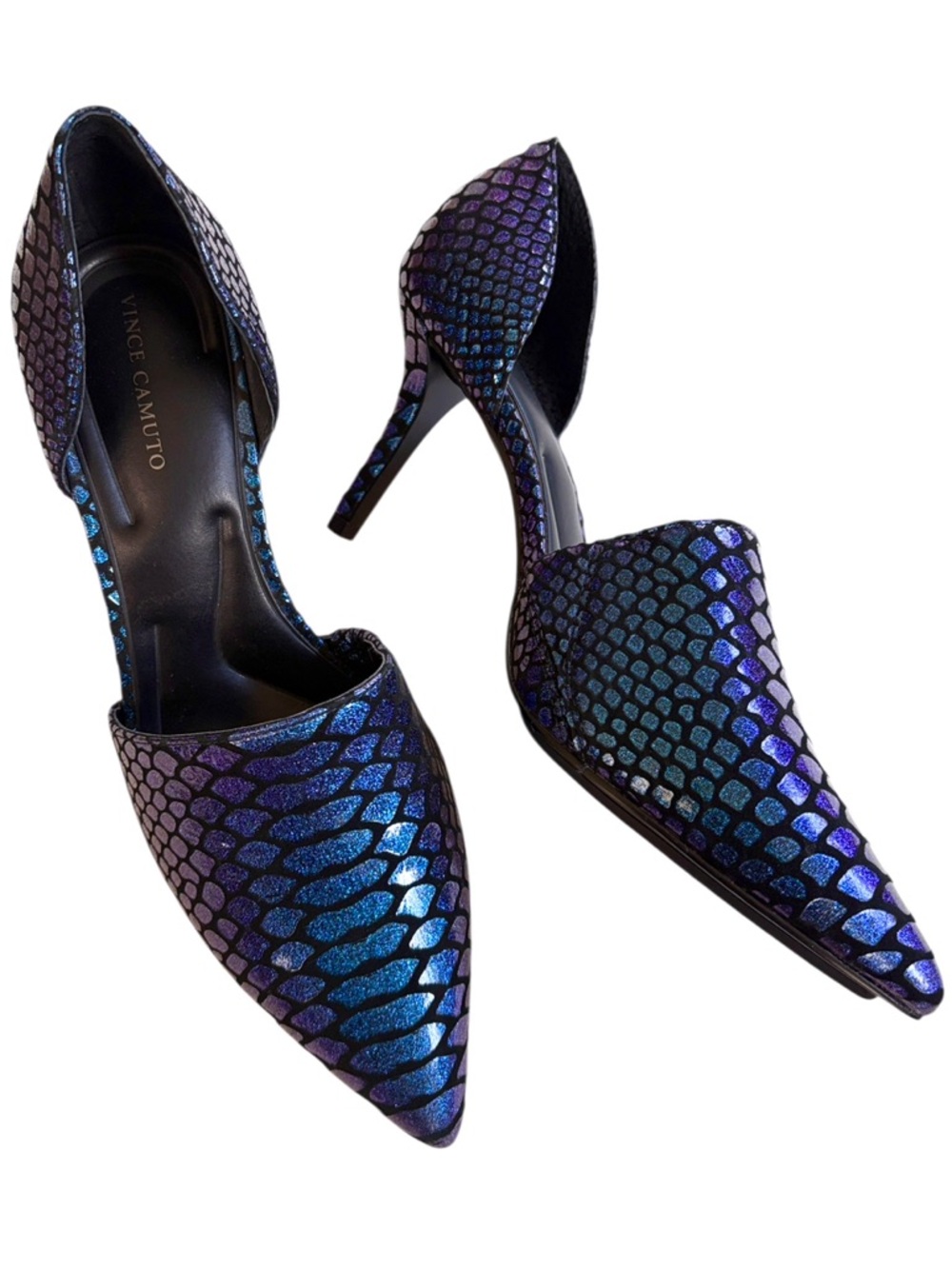 Like New Vince Camuto Leather Iridescent Embossed D’Orsay Heels Size 7.5